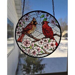 Cardinal Bird Hanging Window Suncatcher Stained Glass